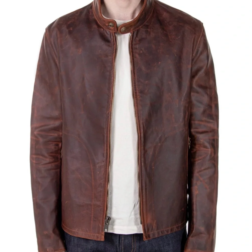 Schott NYC Unlined Cowhide Cafe Racer Leather Jacket - Picture 6 of 9